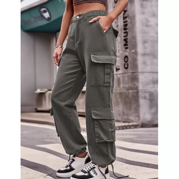 IDEALSANXUN Cargo Jeans for Women Trendy Straight Leg High Waisted Jeans Denim Trousers Streetwear Y2k Baggy Cargo PantsGrey