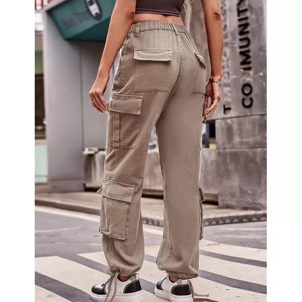 IDEALSANXUN Cargo Jeans for Women Trendy Straight Leg High Waisted Jeans Denim Trousers Streetwear Y2k Baggy Cargo PantsKhaki
