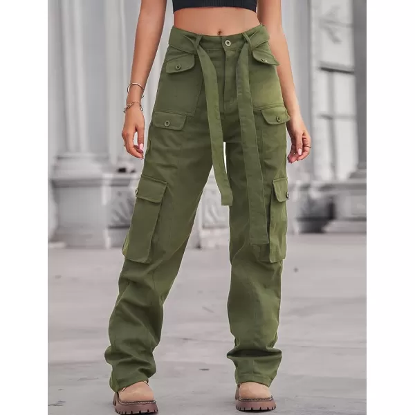 IDEALSANXUN Cargo Pants for Women Straight Leg Streetwear Baggy Y2k Jeans Denim PantsArmy