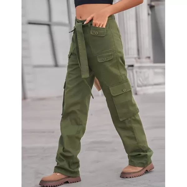 IDEALSANXUN Cargo Pants for Women Straight Leg Streetwear Baggy Y2k Jeans Denim PantsArmy