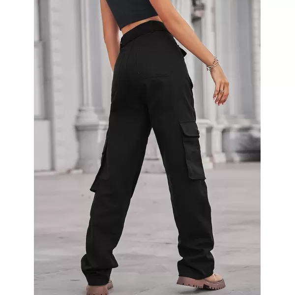 IDEALSANXUN Cargo Pants for Women Straight Leg Streetwear Baggy Y2k Jeans Denim PantsBlack
