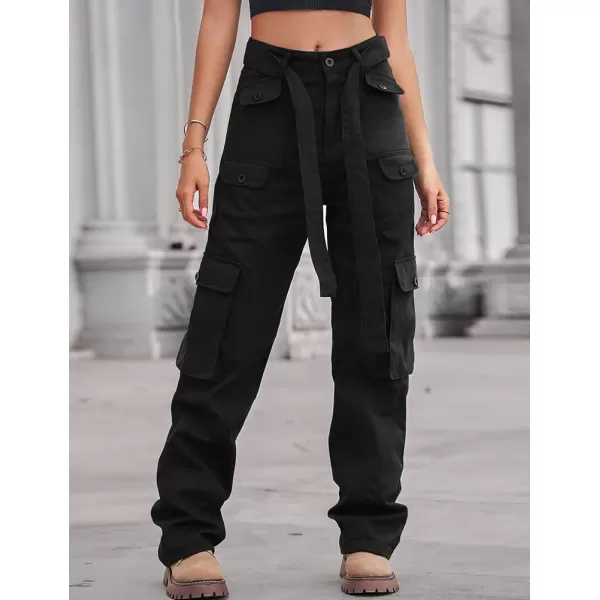 IDEALSANXUN Cargo Pants for Women Straight Leg Streetwear Baggy Y2k Jeans Denim PantsBlack