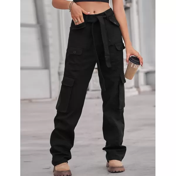 IDEALSANXUN Cargo Pants for Women Straight Leg Streetwear Baggy Y2k Jeans Denim PantsBlack
