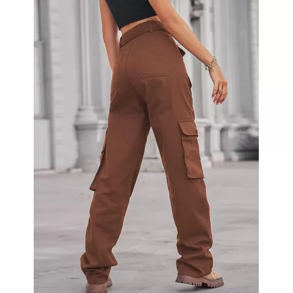 IDEALSANXUN Cargo Pants for Women Straight Leg Streetwear Baggy Y2k Jeans Denim PantsBrown