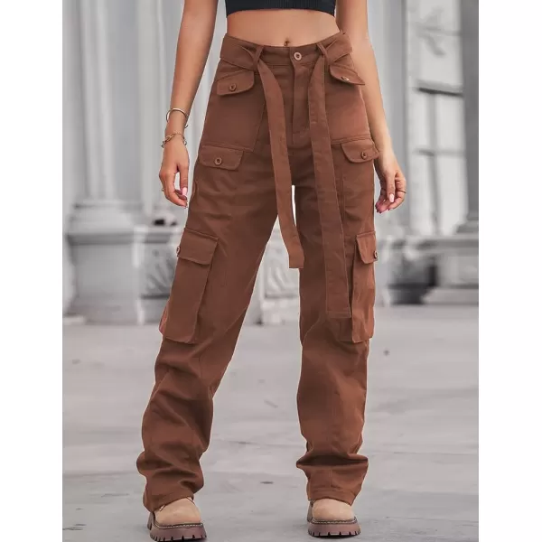 IDEALSANXUN Cargo Pants for Women Straight Leg Streetwear Baggy Y2k Jeans Denim PantsBrown