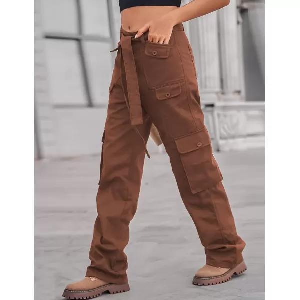 IDEALSANXUN Cargo Pants for Women Straight Leg Streetwear Baggy Y2k Jeans Denim PantsBrown