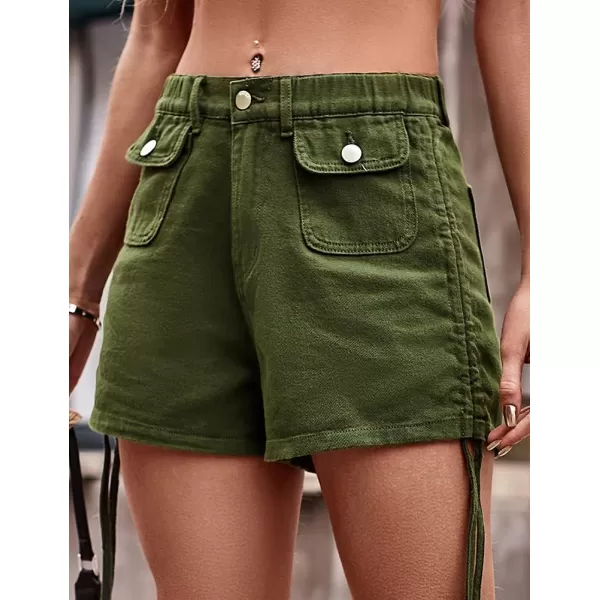 IDEALSANXUN Cargo Shorts for Women Summer Drawstring Denim Short Y2K Cool High Waisted Jean ShortsArmy