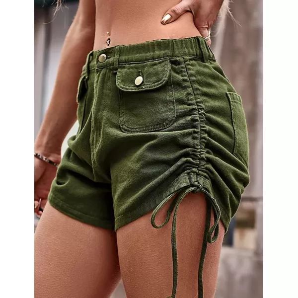 IDEALSANXUN Cargo Shorts for Women Summer Drawstring Denim Short Y2K Cool High Waisted Jean ShortsArmy