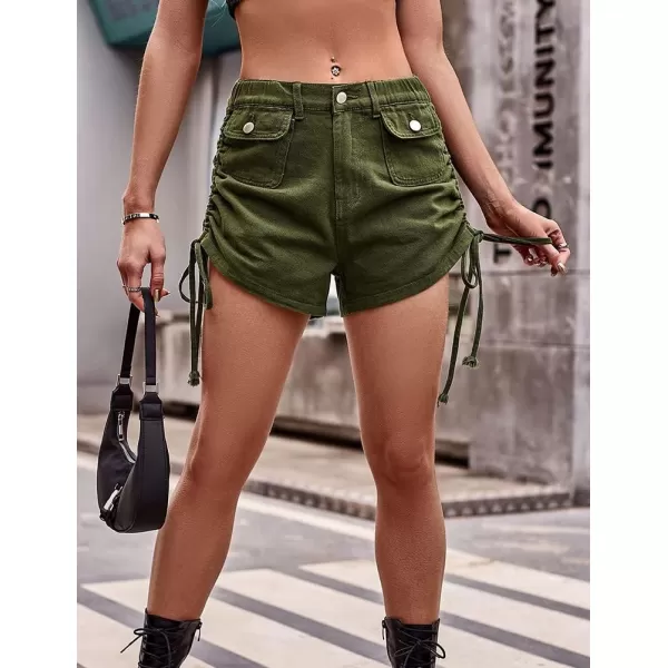 IDEALSANXUN Cargo Shorts for Women Summer Drawstring Denim Short Y2K Cool High Waisted Jean ShortsArmy