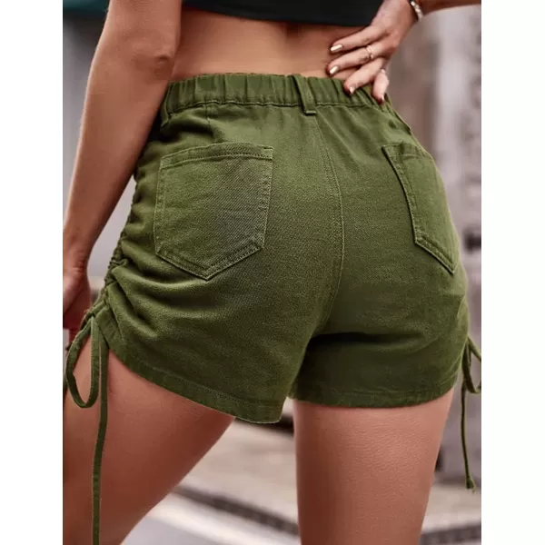 IDEALSANXUN Cargo Shorts for Women Summer Drawstring Denim Short Y2K Cool High Waisted Jean ShortsArmy