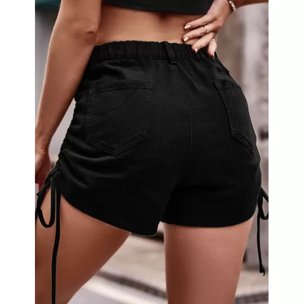 IDEALSANXUN Cargo Shorts for Women Summer Drawstring Denim Short Y2K Cool High Waisted Jean ShortsBlack