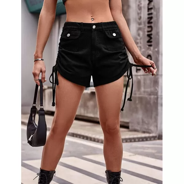 IDEALSANXUN Cargo Shorts for Women Summer Drawstring Denim Short Y2K Cool High Waisted Jean ShortsBlack
