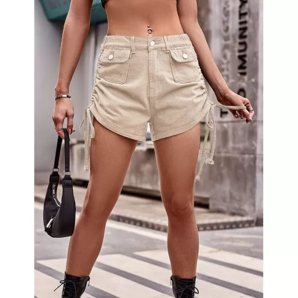 IDEALSANXUN Cargo Shorts for Women Summer Drawstring Denim Short Y2K Cool High Waisted Jean ShortsKhaki