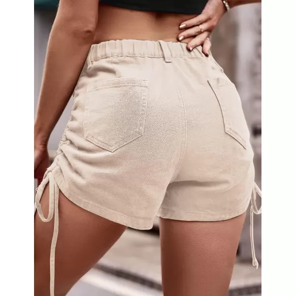 IDEALSANXUN Cargo Shorts for Women Summer Drawstring Denim Short Y2K Cool High Waisted Jean ShortsKhaki