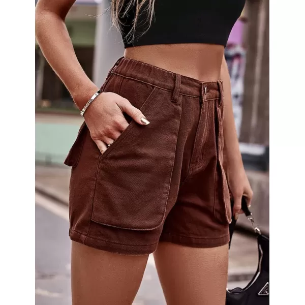 IDEALSANXUN Cargo Shorts for Women Summer Lounge High Waisted Y2K Cool Jean Denim ShortsBrown