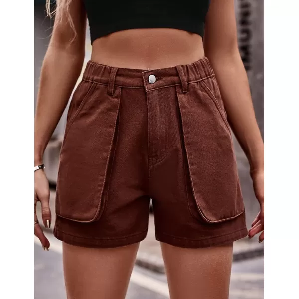 IDEALSANXUN Cargo Shorts for Women Summer Lounge High Waisted Y2K Cool Jean Denim ShortsBrown