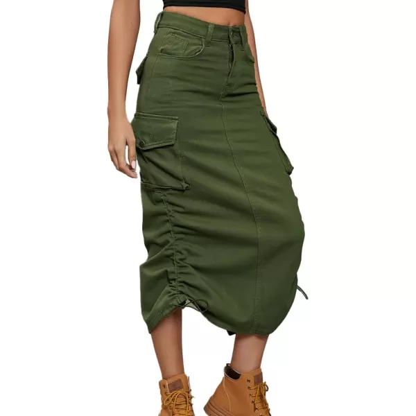 IDEALSANXUN Cargo Skirts for Women 2023 Midi Long Denim Jean SkirtArmy