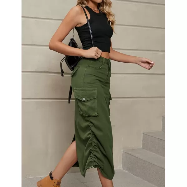 IDEALSANXUN Cargo Skirts for Women 2023 Midi Long Denim Jean SkirtArmy