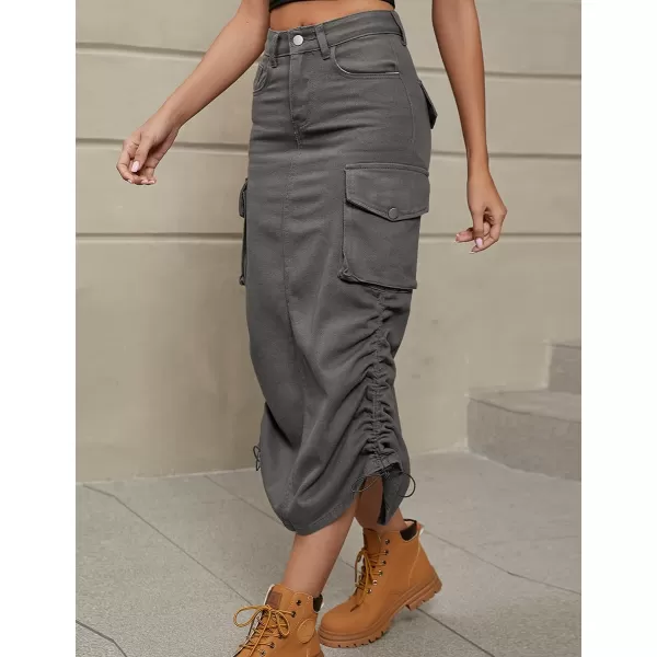 IDEALSANXUN Cargo Skirts for Women 2023 Midi Long Denim Jean SkirtDark Grey