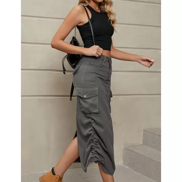 IDEALSANXUN Cargo Skirts for Women 2023 Midi Long Denim Jean SkirtDark Grey
