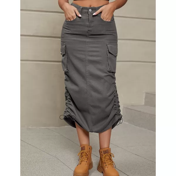 IDEALSANXUN Cargo Skirts for Women 2023 Midi Long Denim Jean SkirtDark Grey