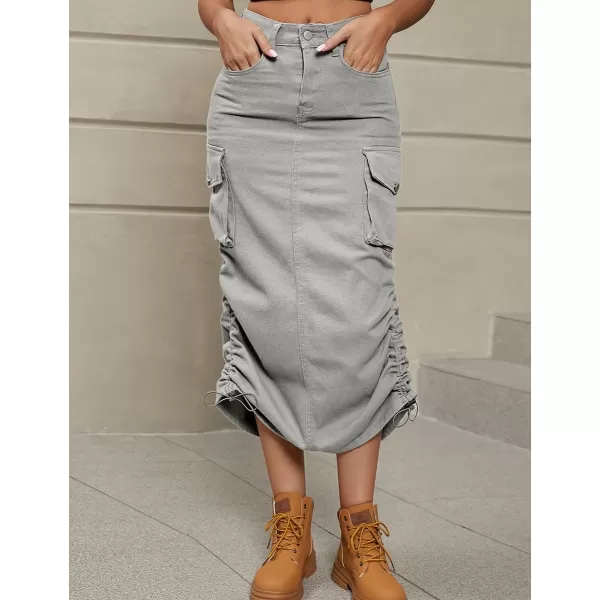 IDEALSANXUN Cargo Skirts for Women 2023 Midi Long Denim Jean SkirtLight Grey