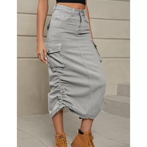IDEALSANXUN Cargo Skirts for Women 2023 Midi Long Denim Jean SkirtLight Grey
