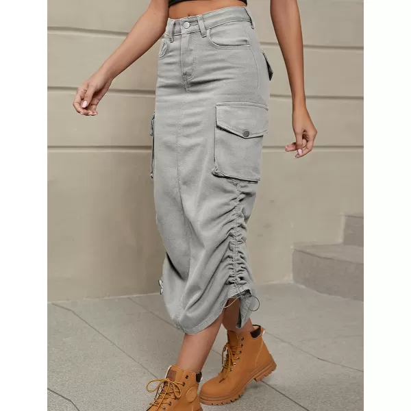 IDEALSANXUN Cargo Skirts for Women 2023 Midi Long Denim Jean SkirtLight Grey