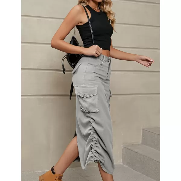 IDEALSANXUN Cargo Skirts for Women 2023 Midi Long Denim Jean SkirtLight Grey