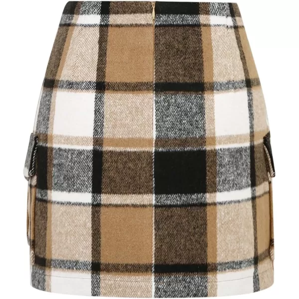 IDEALSANXUN Cargo Skirts for Women Fall Winter High Waisted Wool Plaid Mini SkirtBrown Newcargo