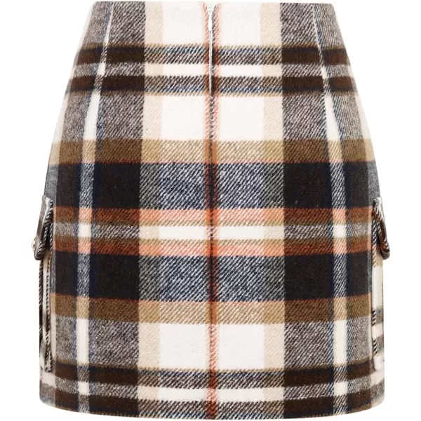 IDEALSANXUN Cargo Skirts for Women Fall Winter High Waisted Wool Plaid Mini SkirtBrowncargo