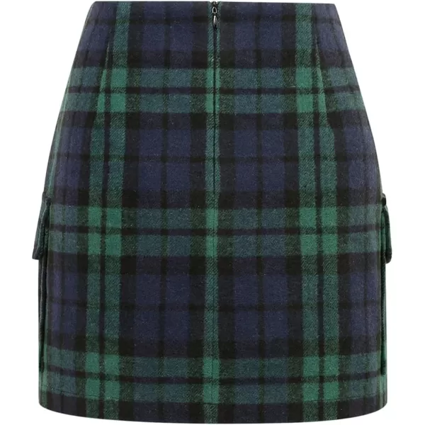IDEALSANXUN Cargo Skirts for Women Fall Winter High Waisted Wool Plaid Mini SkirtGreencargo