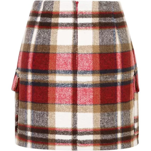 IDEALSANXUN Cargo Skirts for Women Fall Winter High Waisted Wool Plaid Mini SkirtWinecargo