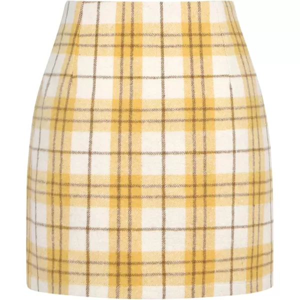 IDEALSANXUN Cargo Skirts for Women Fall Winter High Waisted Wool Plaid Mini SkirtYellow