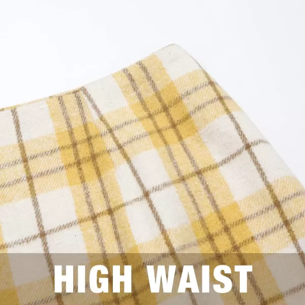 IDEALSANXUN Cargo Skirts for Women Fall Winter High Waisted Wool Plaid Mini SkirtYellow