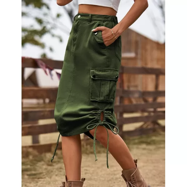 IDEALSANXUN Cargo Skirts for Women Trendy Parachute Y2K Jean Denim Midi SkirtArmy