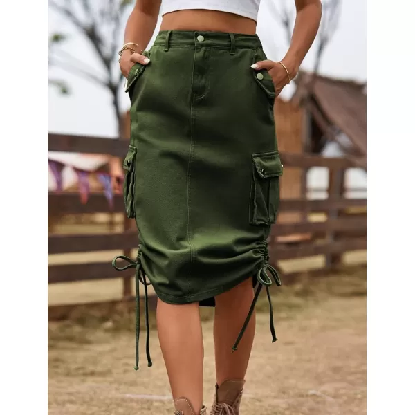 IDEALSANXUN Cargo Skirts for Women Trendy Parachute Y2K Jean Denim Midi SkirtArmy