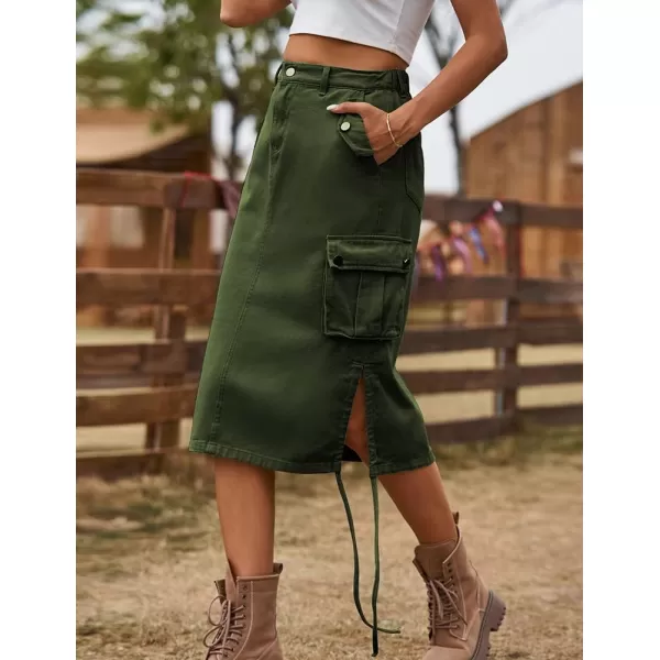 IDEALSANXUN Cargo Skirts for Women Trendy Parachute Y2K Jean Denim Midi SkirtArmy