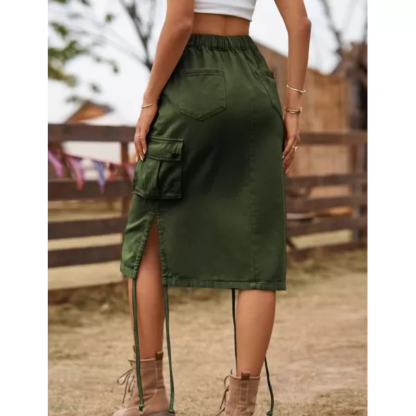 IDEALSANXUN Cargo Skirts for Women Trendy Parachute Y2K Jean Denim Midi SkirtArmy