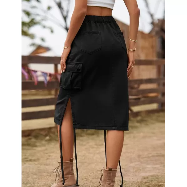 IDEALSANXUN Cargo Skirts for Women Trendy Parachute Y2K Jean Denim Midi SkirtBlack