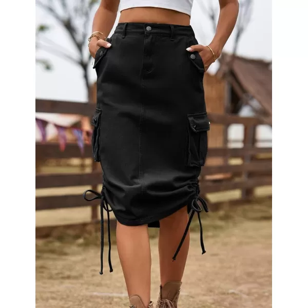 IDEALSANXUN Cargo Skirts for Women Trendy Parachute Y2K Jean Denim Midi SkirtBlack