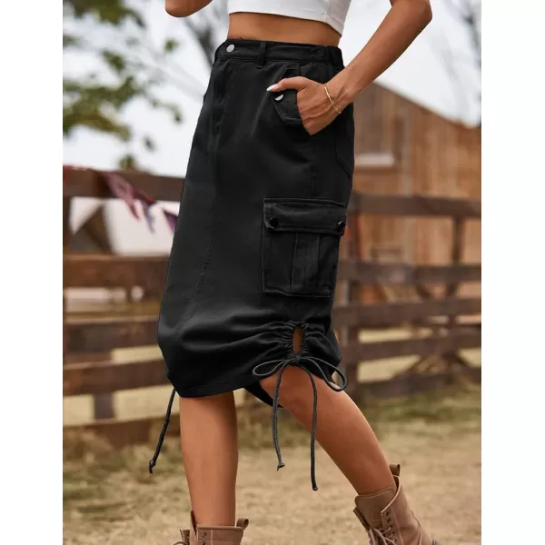 IDEALSANXUN Cargo Skirts for Women Trendy Parachute Y2K Jean Denim Midi SkirtBlack