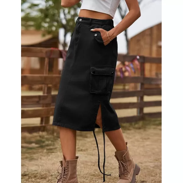 IDEALSANXUN Cargo Skirts for Women Trendy Parachute Y2K Jean Denim Midi SkirtBlack