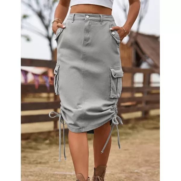 IDEALSANXUN Cargo Skirts for Women Trendy Parachute Y2K Jean Denim Midi SkirtGrey