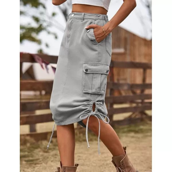 IDEALSANXUN Cargo Skirts for Women Trendy Parachute Y2K Jean Denim Midi SkirtGrey