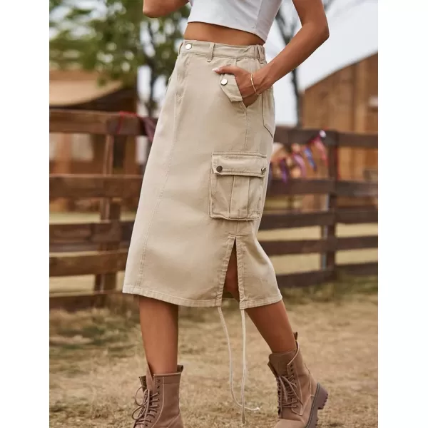 IDEALSANXUN Cargo Skirts for Women Trendy Parachute Y2K Jean Denim Midi SkirtKhaki