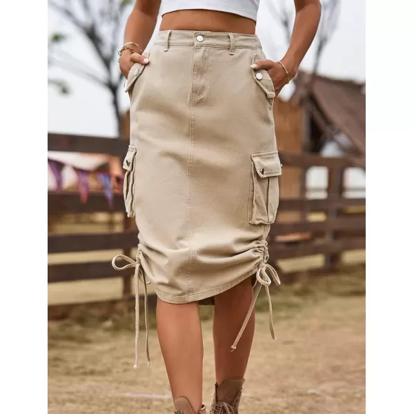 IDEALSANXUN Cargo Skirts for Women Trendy Parachute Y2K Jean Denim Midi SkirtKhaki