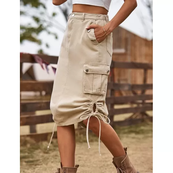 IDEALSANXUN Cargo Skirts for Women Trendy Parachute Y2K Jean Denim Midi SkirtKhaki