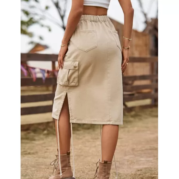 IDEALSANXUN Cargo Skirts for Women Trendy Parachute Y2K Jean Denim Midi SkirtKhaki