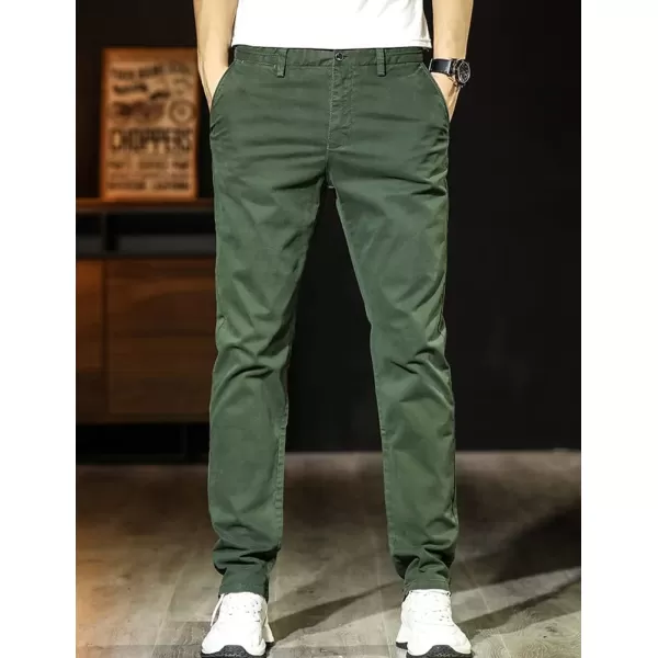 IDEALSANXUN Casual Pants for Men Cotton Lightweight Slim Fit Work Stretch Khaki PantsArmy